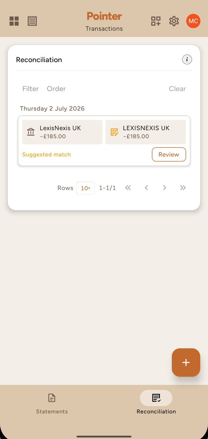 Pointer reconciliation with a suggested match